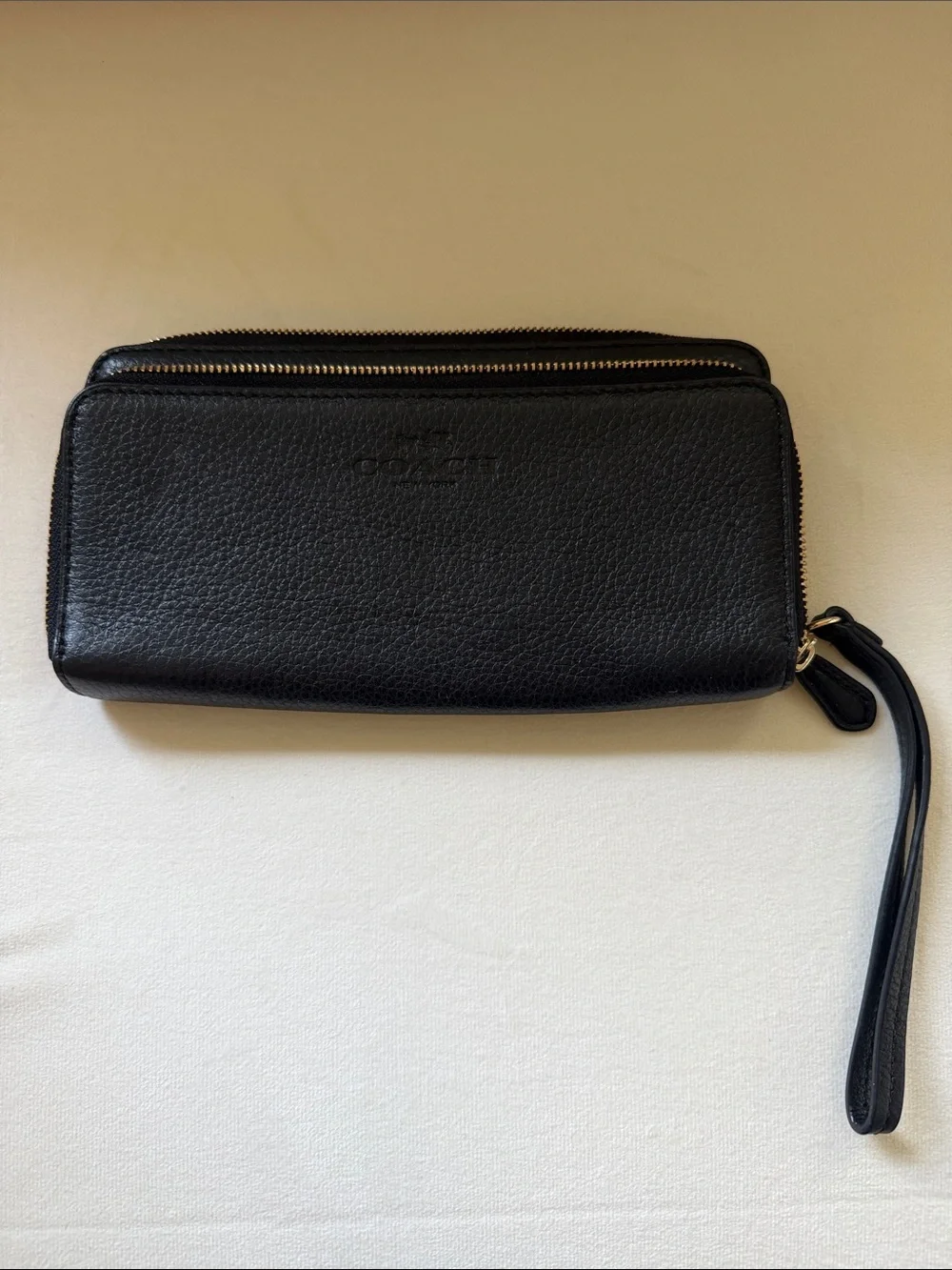 Coach Black Pebbled Leather Wristlet Clutch